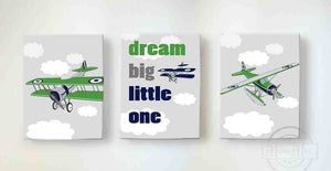 Dream Big - Airplane and Hot Air Balloon Nursery Decor - Boys Room Canvas Nursery Wall Art - Set of 3 - MuralMax Interiors