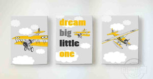 Dream Big - Airplane and Hot Air Balloon Nursery Decor - Boys Room Canvas Nursery Wall Art - Set of 3 - MuralMax Interiors