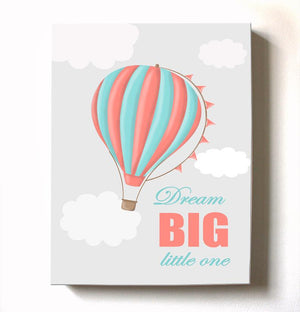 Dream Big Baby Girl Hot Air Balloon Canvas Nursery Art - Adventure Nursery or Playroom DecorBaby ProductMuralMax Interiors