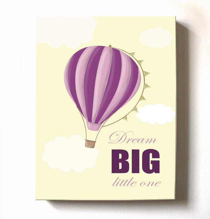Dream Big Baby Girl Hot Air Balloon Canvas Nursery Art - Adventure Nursery or Playroom Decor