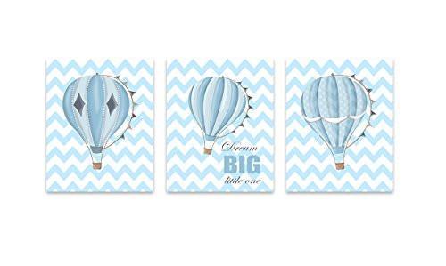 Dream Big Hot Air Balloon Chevron Theme - Set of 3 - Unframed Prints-B01CRMGVH4