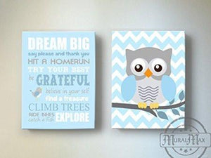Dream Big Inspirational Quote Nursery Art - Owl Boy Nursery Canvas Decor - Set of 2 - MuralMax Interiors
