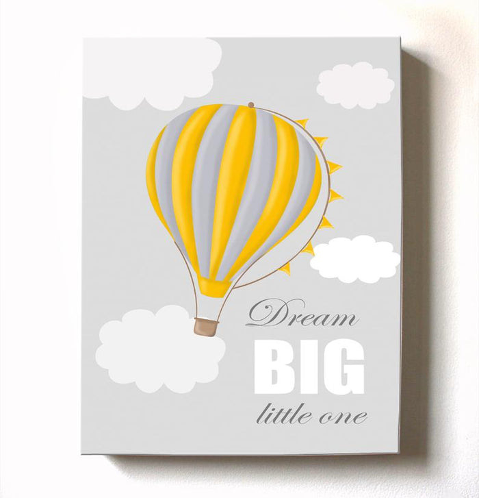 Dream Big Little One Nursery Decor - Hot Air Balloon Canvas Art for Boy's Room or Nursery