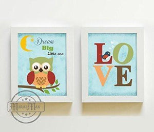 Dream Big Little One Owl Boy Room Wall Art - Unframed Prints - Set of 2 - MuralMax Interiors