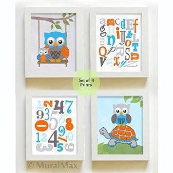 Educational 123 & ABC Nursery Theme - Unframed Prints- Set of 4-B018KOI2PM