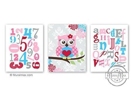 Educational ABC's & 123 Floral Nursery Decor - Unframed Prints - Set of 3-B018KOIOJG
