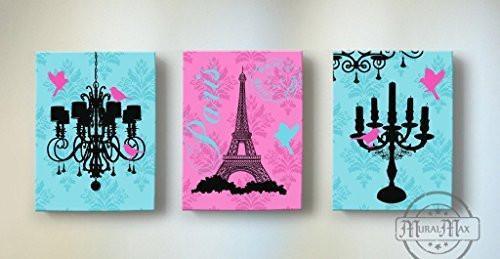 Eiffel Tower & Chandelier - Candelabra Theme - The Paris Collection - Canvas Decor - Set of 3-B018ISLRTI