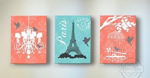 Eiffel Tower & Chandelier - Candelabra Theme - The Paris Collection - Canvas Decor - Set of 3-B019015X9M