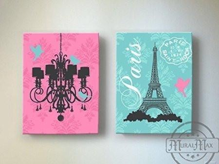 Eiffel Tower & Chandelier Theme - The Paris Collection - Canvas Decor - Set of 2-B018ISLBOE