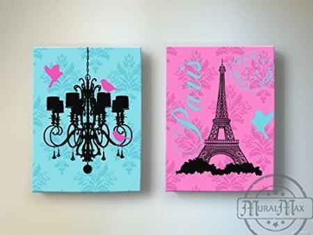 Eiffel Tower & Chandelier Theme - The Paris Collection - Canvas Decor - Set of 2-B018ISLOAA