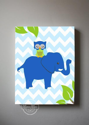 Elephant Canvas Nursery Art - Toddler Boy Room Decor - Blue Green Nursery Decor - MuralMax Interiors