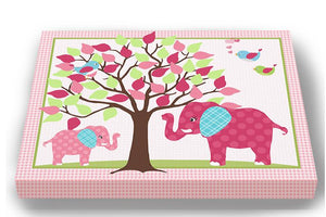 Elephant Girls Nursery Decor - Mom & Baby Elephant Safari Nursery Art - Hot Pink Aqua Canvas Art - MuralMax Interiors