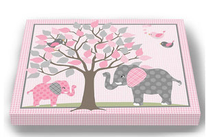 Elephant Girls Room Decor - Nursery Tree Art - Pink Gray Decor - Canvas Art - MuralMax Interiors