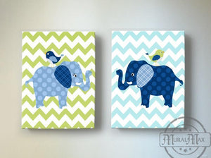 Elephant Nursery Decor - Elephant Kids Room Decor - Canvas Nursery Art - Set of 2 - MuralMax Interiors