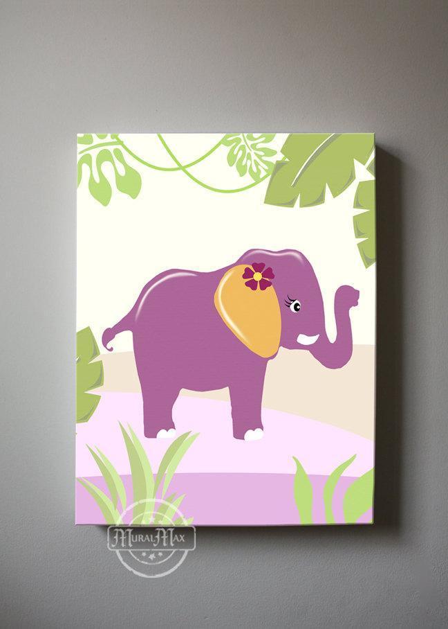 Elephant Safari Themed Canvas Art - Baby Girl Room Decor