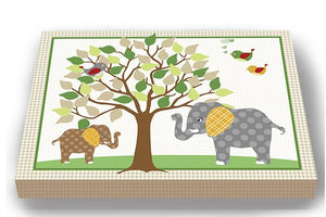 Elephant & Tree Nursery Wall Decor - Brown Green Baby Nursery Canvas Decor - MuralMax Interiors