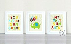 Elephant You Are My Sunshine Nursery Prints - Unframed Prints - Set of 3 Retro Art - MuralMax Interiors