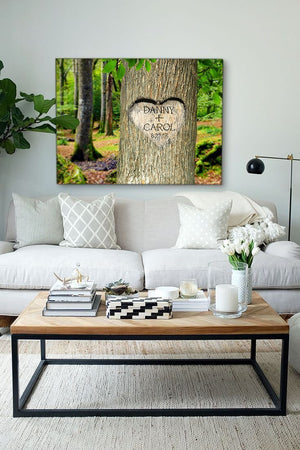 Eternal Love Tree Carving Canvas Print - Personalized Canvas Wall Decor - Gift for Couples - MuralMax Interiors