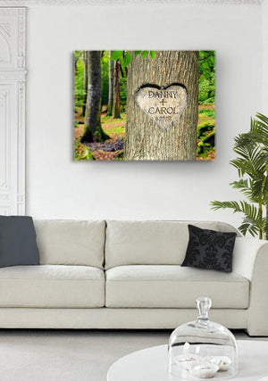 Eternal Love Tree Carving Canvas Print - Personalized Canvas Wall Decor - Gift for Couples - MuralMax Interiors