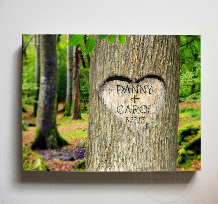 Eternal Love Tree Carving Canvas Print - Personalized Canvas Wall Decor - Gift for Couples