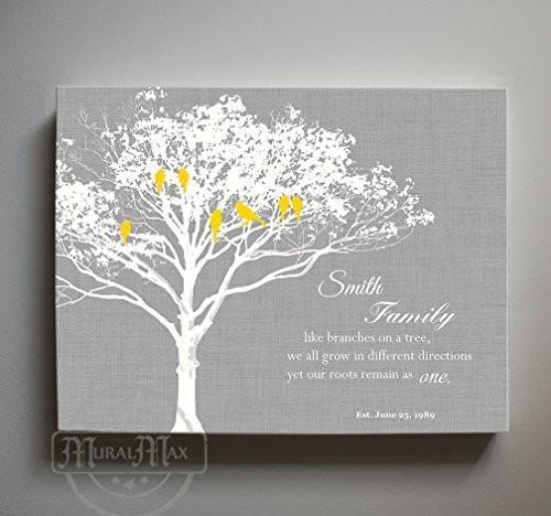 FAMILY - Like branches on a tree. We grow in different directions - Personalized Family Tree Canvas Art, Unique Wall Decor - Gray