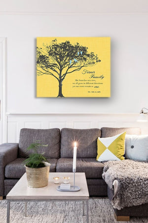 Family Like Branches - Personalized Family Tree Canvas Wall Art - Gift for Parents - Unique Wall Decor -Yellow - MuralMax Interiors