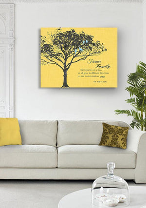 Family Like Branches - Personalized Family Tree Canvas Wall Art - Gift for Parents - Unique Wall Decor -Yellow - MuralMax Interiors