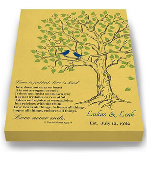 Family Tree & Bible Verse Stretched Canvas Wall Art, Love is Patience Love is Kind Anniversary Gifts - Yellow # 3 - B01HWLKOLO - MuralMax Interiors