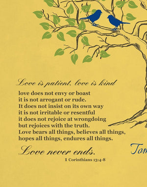 Family Tree & Bible Verse Stretched Canvas Wall Art, Love is Patience Love is Kind Anniversary Gifts - Yellow # 3 - B01HWLKOLO - MuralMax Interiors