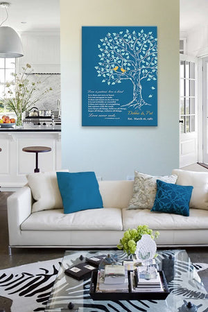 Family Tree & Lovebirds Anniversary Gift Custom Canvas Wall Art - Unique Wall Decor - Choose Your Color - Teal 3 - MuralMax Interiors