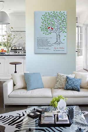 Family Tree & Lovebirds, Gift For Her Canvas Wall Art, Make Your Wedding & Anniversary Gifts Memorable, Unique Wall Decor, Blue # 3 - B01HWLKOLO - MuralMax Interiors