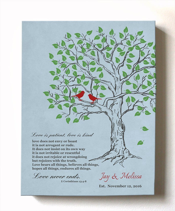 Family Tree & Lovebirds, Gift For Her Canvas Wall Art, Make Your Wedding & Anniversary Gifts Memorable, Unique Wall Decor, Blue # 3 - B01HWLKOLO