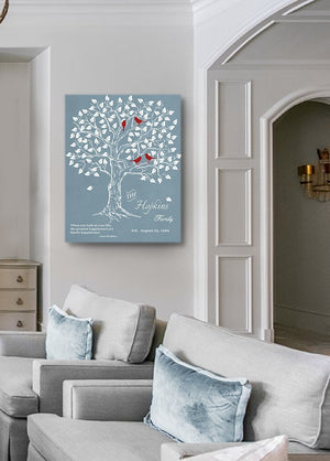 Family Tree & Lovebirds Personalized Wall Art - Memorable Wedding & Anniversary Gift - Unique Wall Decor - Blue - MuralMax Interiors