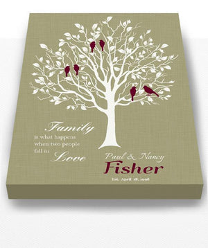 Family Tree Wall Art When Two People Fall In Love Personalized Stretched Canvas Art - Wedding & Anniversary Gift - Light Khaki-MuralMax Interiors