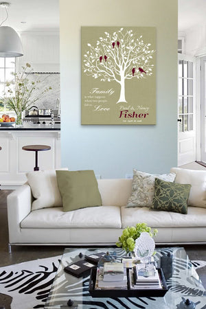 Family Tree Wall Art When Two People Fall In Love Personalized Stretched Canvas Art - Wedding & Anniversary Gift - Light Khaki-MuralMax Interiors