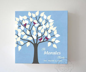 Family Tree With Love Birds Canvas Wall Art - Make Your Wedding & Anniversary Gifts Memorable - Color - Sky Blue - B01IFBS46C-MuralMax Interiors