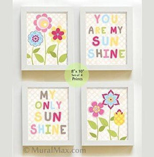 Floral Nursery Art - You Are My Sunshine - Unframed Prints - Set of 4-B018KOAORQ-MuralMax Interiors