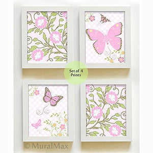 Flowers & Butterfly Nursery Collection - Set of 4 - Unframed Prints-B01CRT7LDU-MuralMax Interiors