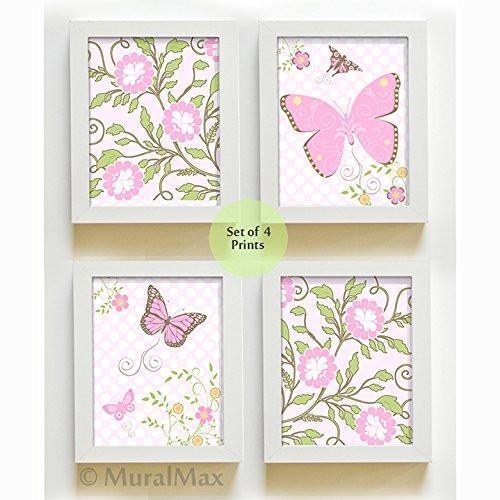 Flowers & Butterfly Nursery Collection - Set of 4 - Unframed Prints-B01CRT7LDU