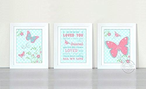 Flowers & Butterfly Nursery Rhyme Collection - Set of 3 - Unframed Prints-B01CRT84FE