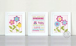 Flowers & Polka Dots Yoy Are My Sunshine Theme - Set of 3 - Unframed Prints-B01CRT8LM0-MuralMax Interiors