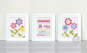 Flowers & Polka Dots Yoy Are My Sunshine Theme - Set of 3 - Unframed Prints-B01CRT8PP8-MuralMax Interiors
