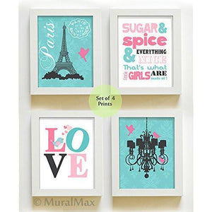 From Paris With Love Collection - Set of 4 - Unframed Prints-B01CRMIJT2-MuralMax Interiors