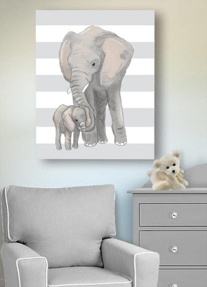 Gender Neutral Nursery Decor - Elephant Canvas Art for Kids Room - Mom &amp; Baby Elephant Watercolor PaintingBaby ProductMuralMax Interiors