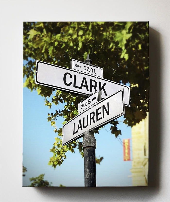 Gift for Anniversary Wedding Birthday and Holidays - Personalized Street Sign Canvas Art - Personalized with Names and Date