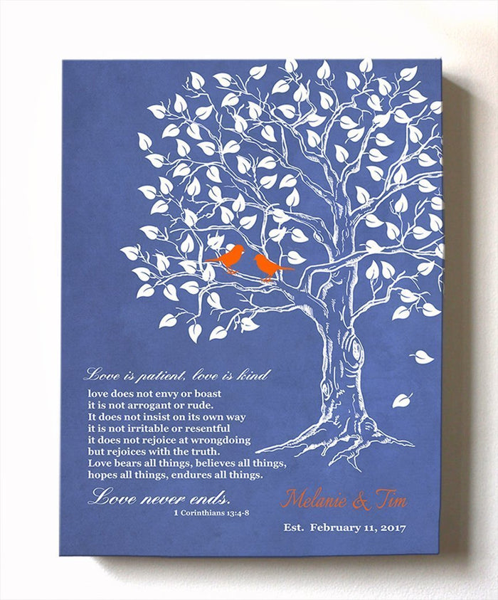 Gift For Him - Personalized Bible Verse Family Tree Canvas Art - Anniversary & Birthday Gift - Indigo