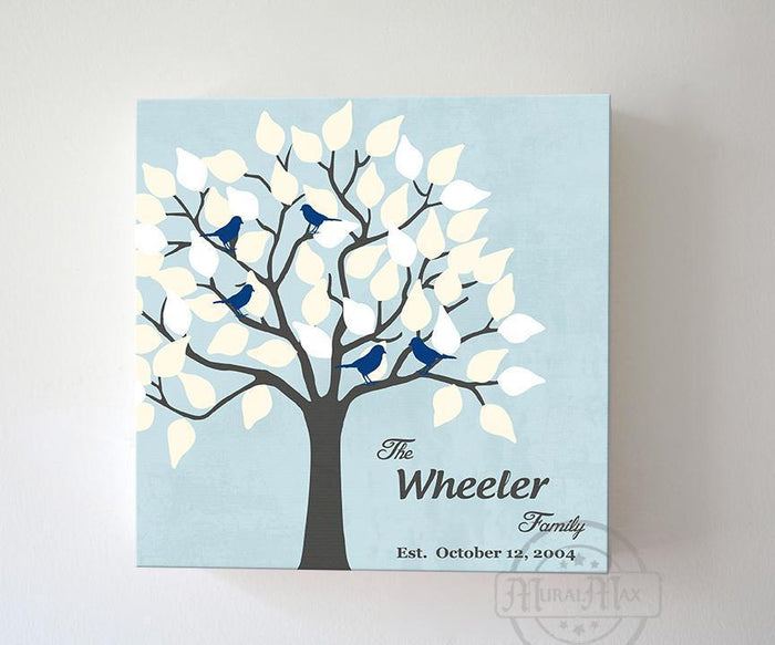 Gift for Mom and Dad - Personalized Family Tree Canvas Wall Art - Unique Wall Decor - Color - Powder Blue - B01IFBS46C