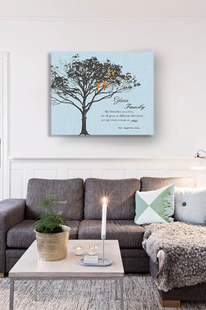 Gift for Mom - Family, Like Branches On A Tree Personalized Family Tree Canvas Art - Light Blue-MuralMax Interiors