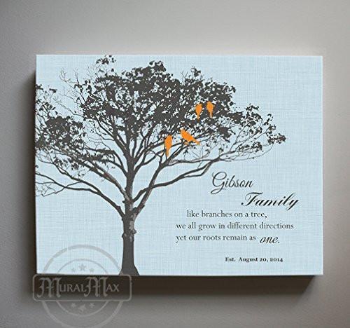 Gift for Mom - Family, Like Branches On A Tree Personalized Family Tree Canvas Art - Light Blue