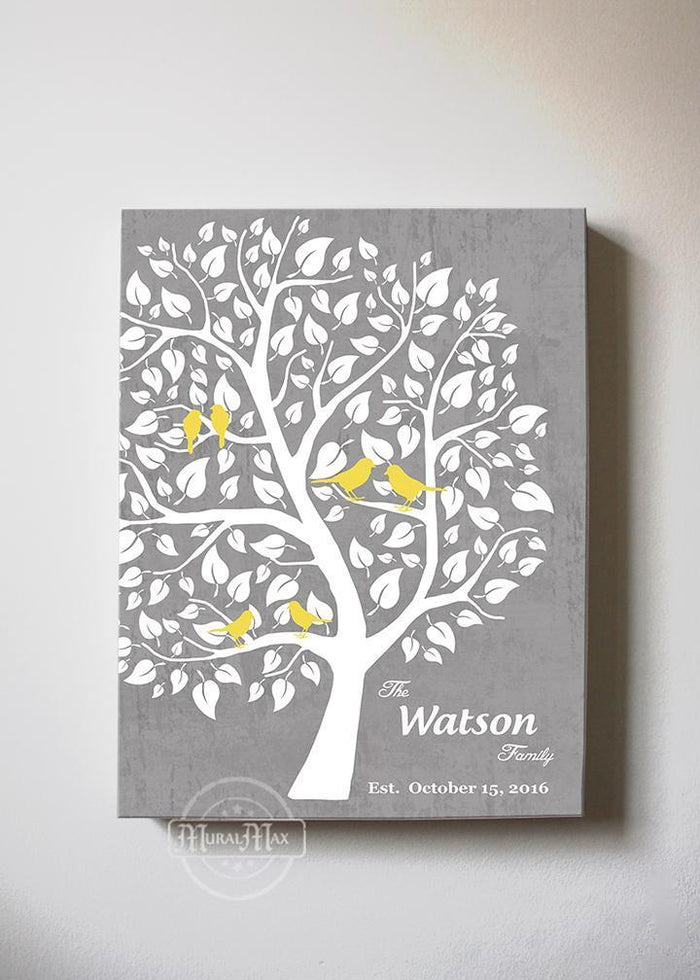 Gift For Parents - Personalized Unique Family Tree Stretched Canvas Wall Art - Color - Gray